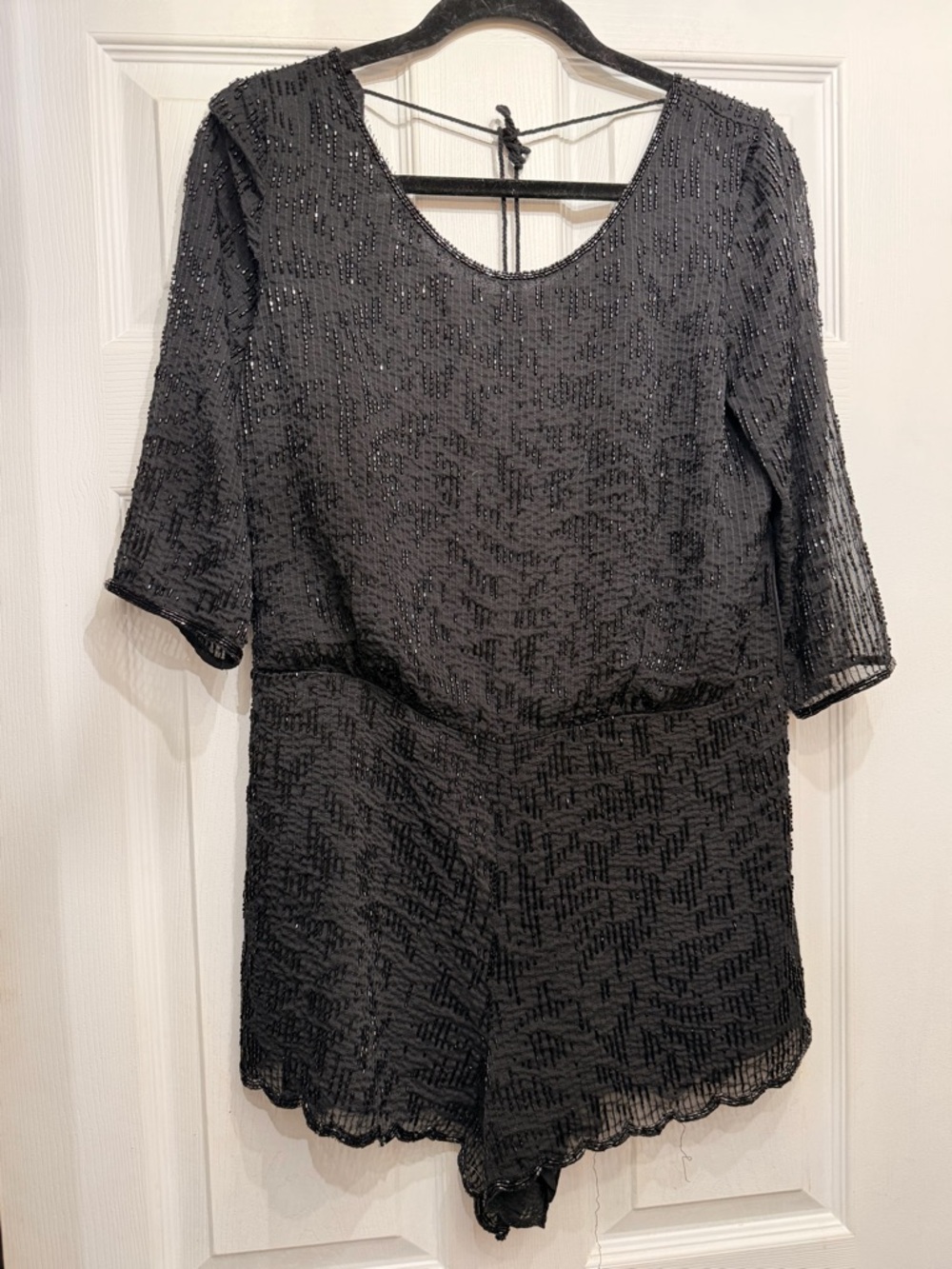 Free People Black beaded  Open-Back Romper. Broken zipper - Picture 3 of 7